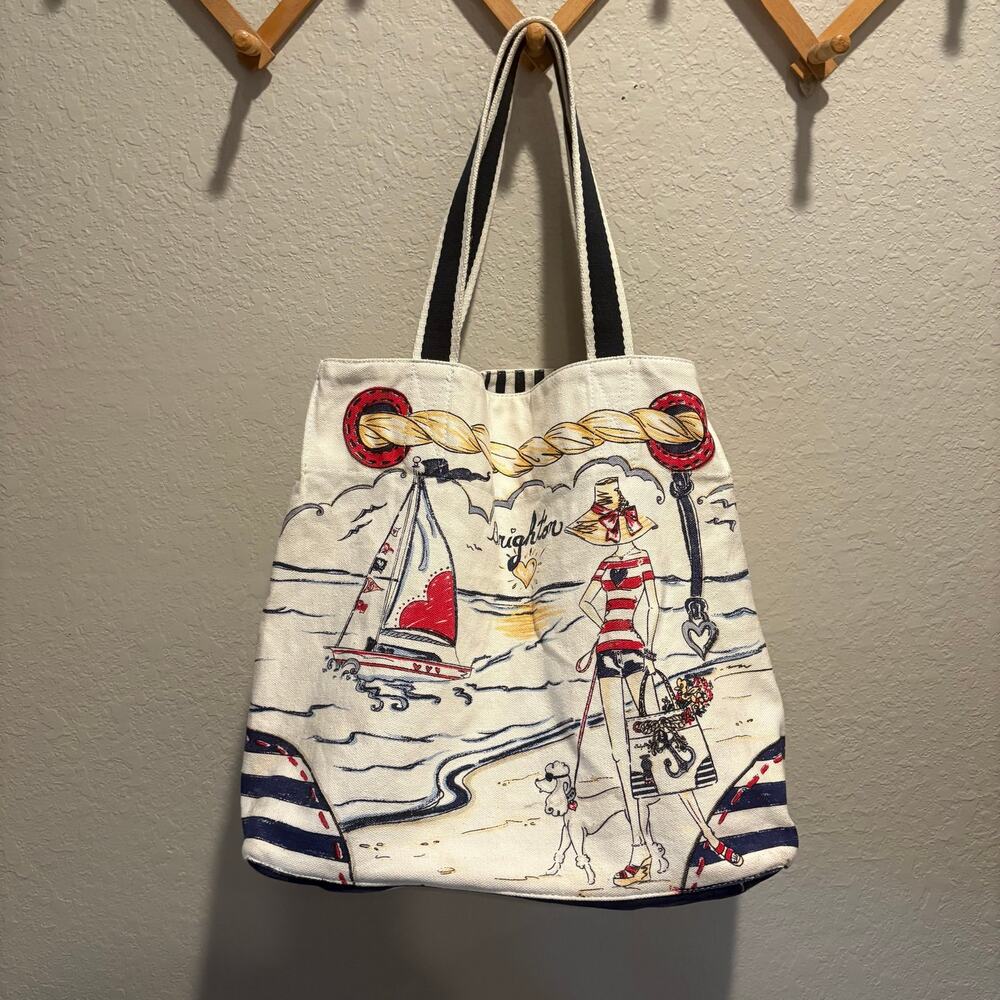 BRIGHTON Boardwalk Anchor Nautical Cotton Canvas Tote Multi-Color Sz OS Coastal